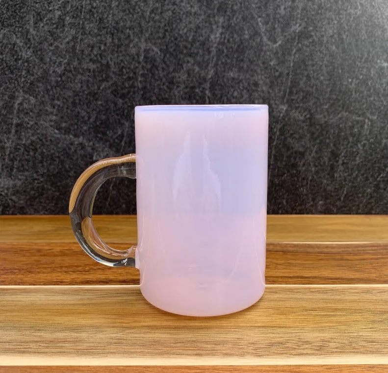 Handblown Jade Pink Glass Mug, Iridescent Borosilicate Coffee & Tea Cup