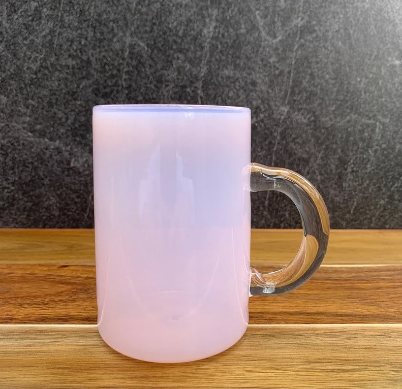 Handblown Jade Pink Glass Mug, Iridescent Borosilicate Coffee & Tea Cup