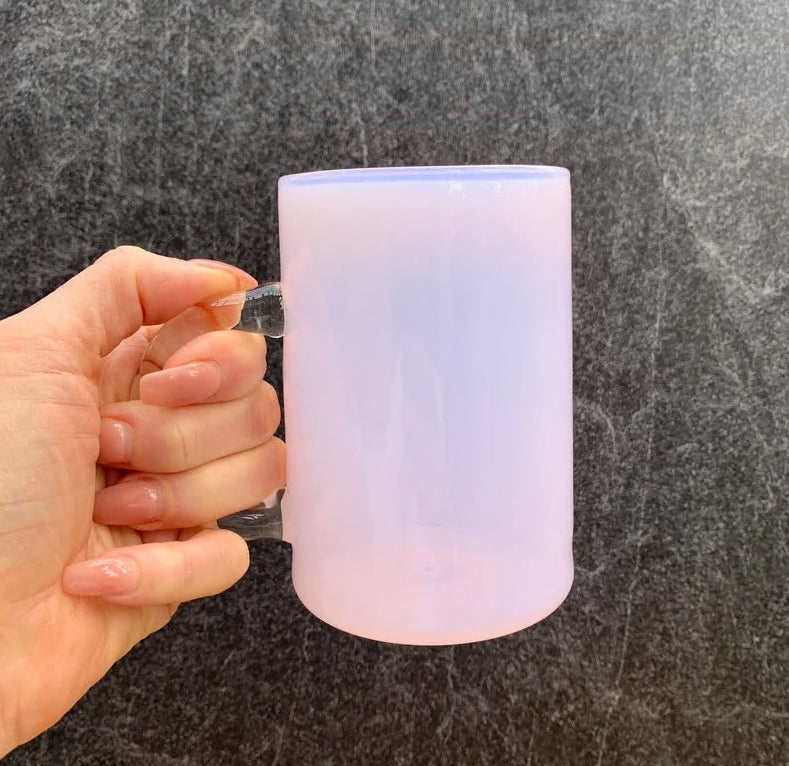 Handblown Jade Pink Glass Mug, Iridescent Borosilicate Coffee & Tea Cup