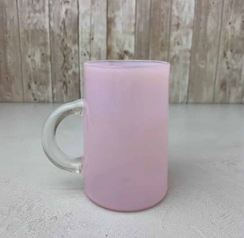 Handblown Jade Pink Glass Mug, Iridescent Borosilicate Coffee & Tea Cup