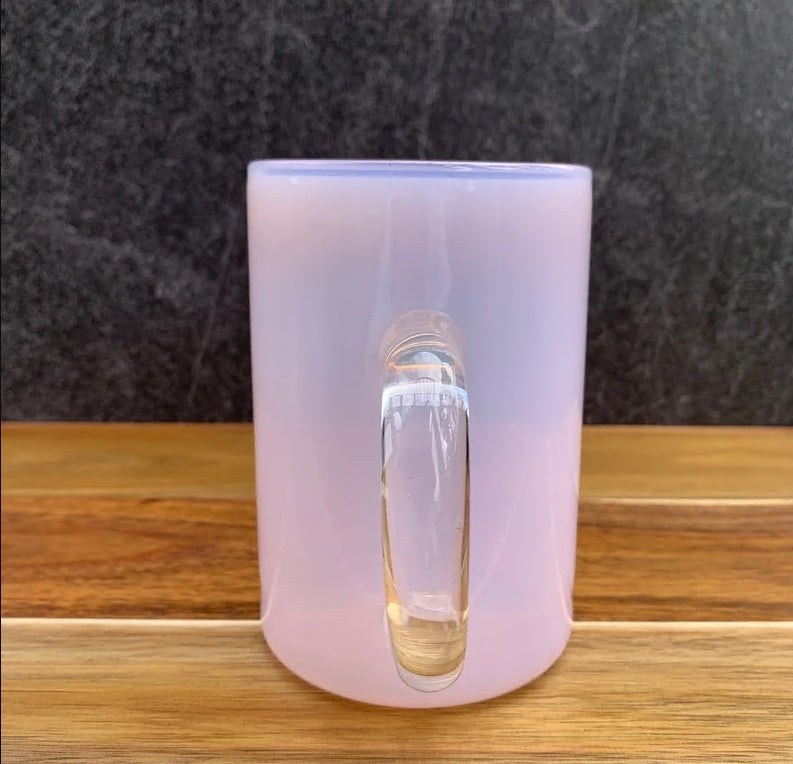 Handblown Jade Pink Glass Mug, Iridescent Borosilicate Coffee & Tea Cup