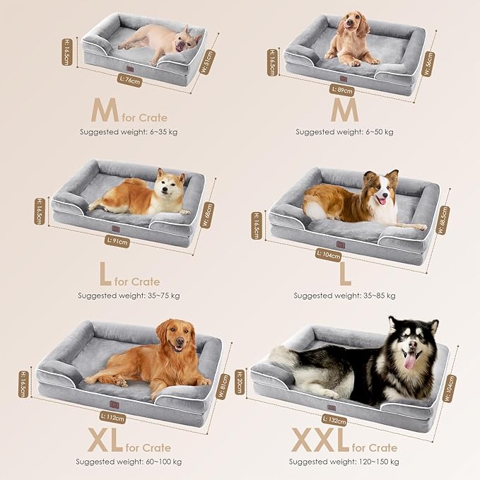 Luxury Orthopedic Dog Bed with Bolster – Memory Foam Comfort for Large and Medium Dogs, Washable Cover, Anti-Slip Bottom
