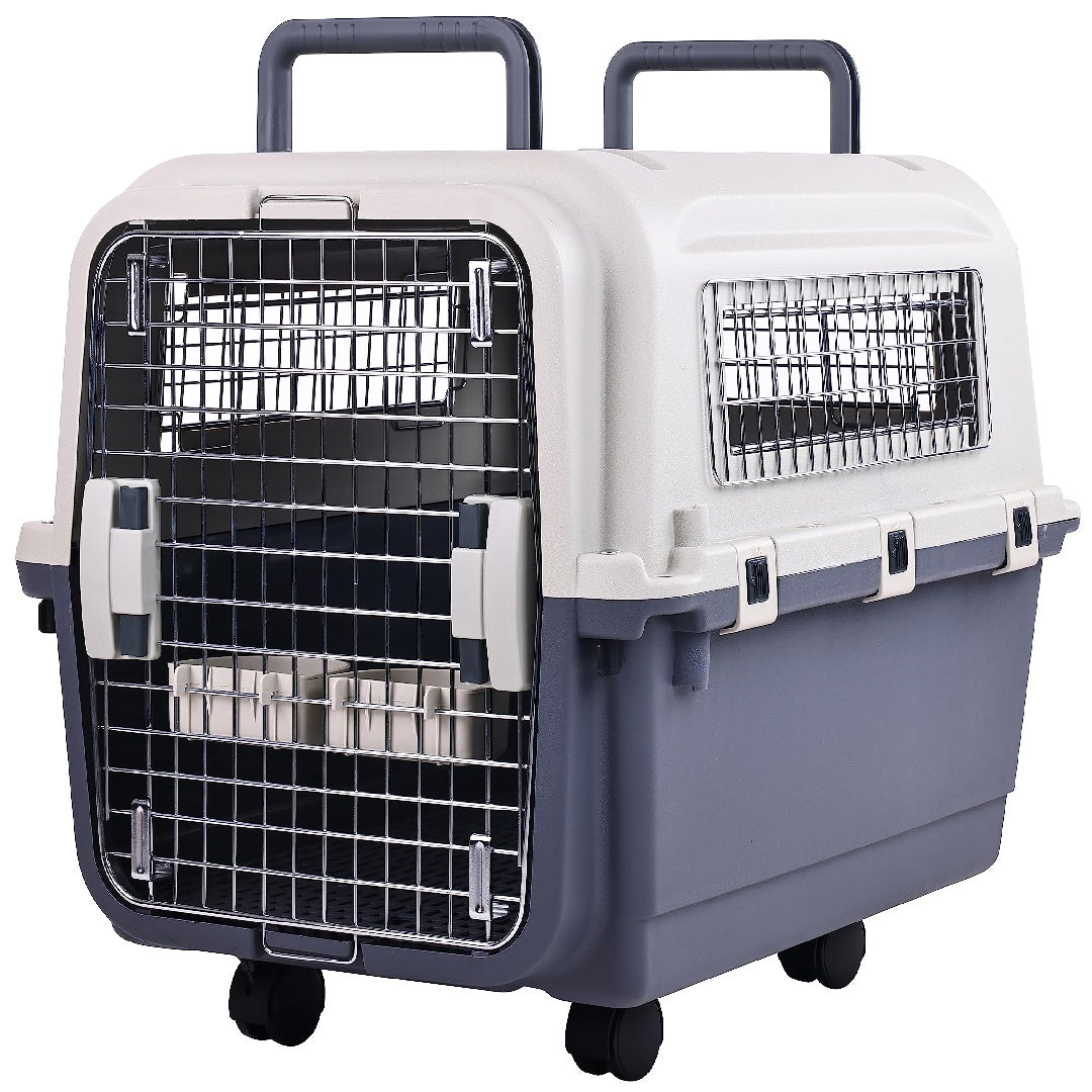 Only Supports Self Pickup  Plastic Dog Kennel, Pet Transport, Rolling Plastic Airline Approved Wire Door Travelling Dog Crate, Small-Medium-Large