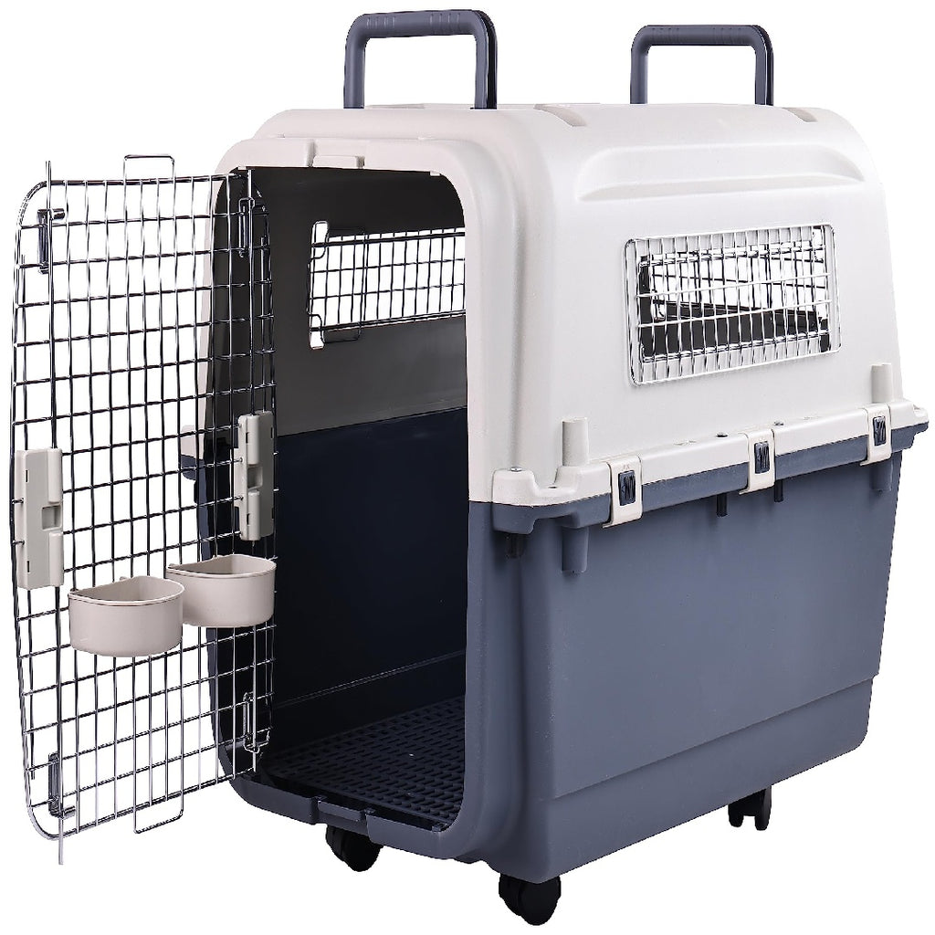 Only Supports Self Pickup  Plastic Dog Kennel, Pet Transport, Rolling Plastic Airline Approved Wire Door Travelling Dog Crate, Small-Medium-Large