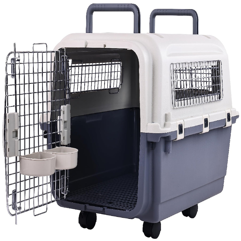 Only Supports Self Pickup  Plastic Dog Kennel, Pet Transport, Rolling Plastic Airline Approved Wire Door Travelling Dog Crate, Small-Medium-Large