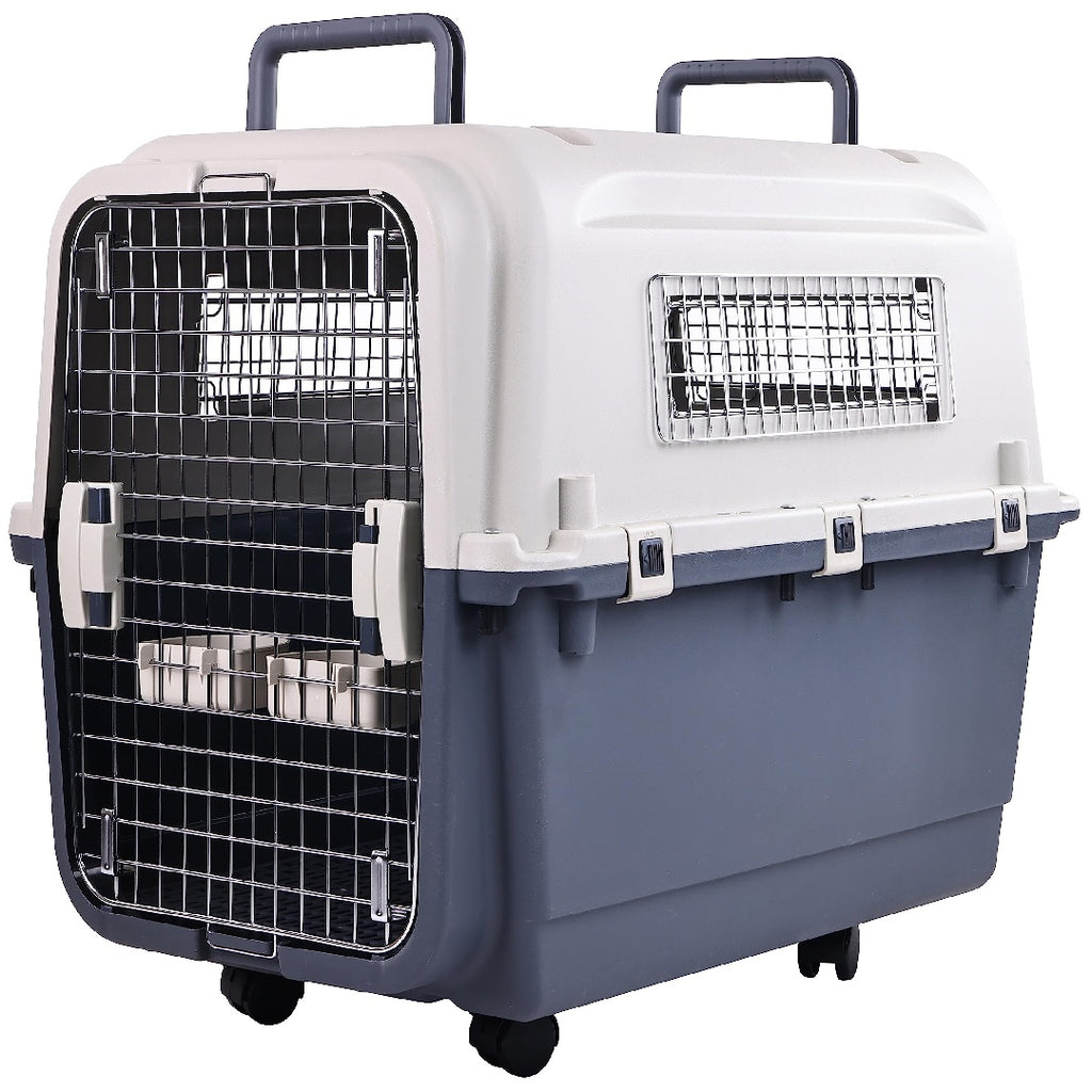 Only Supports Self Pickup  Plastic Dog Kennel, Pet Transport, Rolling Plastic Airline Approved Wire Door Travelling Dog Crate, Small-Medium-Large