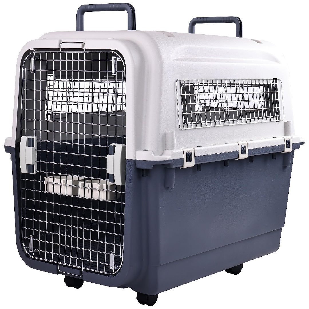 Only Supports Self Pickup  Plastic Dog Kennel, Pet Transport, Rolling Plastic Airline Approved Wire Door Travelling Dog Crate, Small-Medium-Large